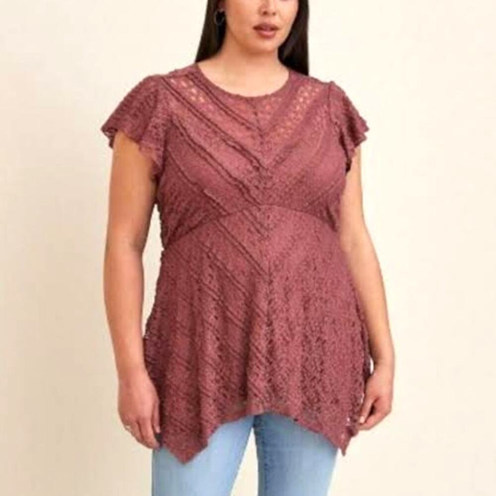 ✨New✨Torrid Babydoll Lined Crew Neck Sharkbite Hem Lined Top Wild Ginger, 1X